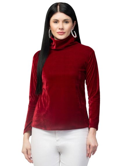 The Bosha Women's Casual Maroon Turtle Neck Top for Office College Casual Wear Party Occasion for Women Girls